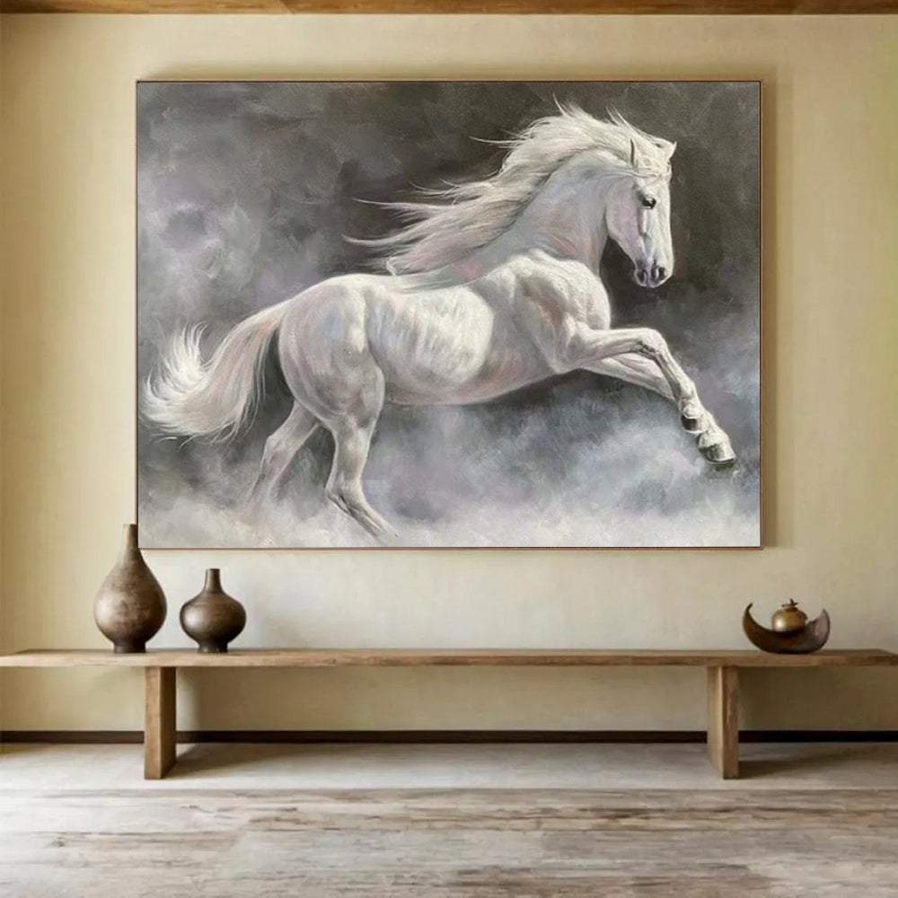 “Majestic White Horse” - Realist Animal - Painting On Canvas PT1744