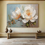 “Textured White Peonies” - Palette - Knife Floral Painting On Canvas PT174