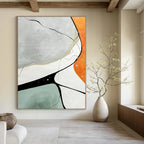 Minimalist Color Block Lines - Simple Shapes with Black Lines Painting On Canvas PS1233