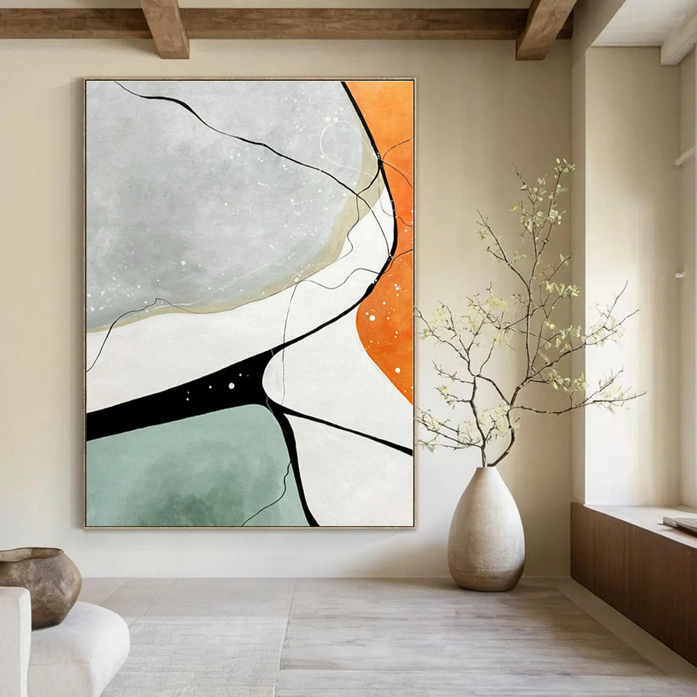 Minimalist Color Block Lines - Simple Shapes with Black Lines Painting On Canvas PS1233