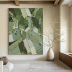 “Green Patchwork Abstract” - Cubist - Inspired Abstract Painting On Canvas PT2296