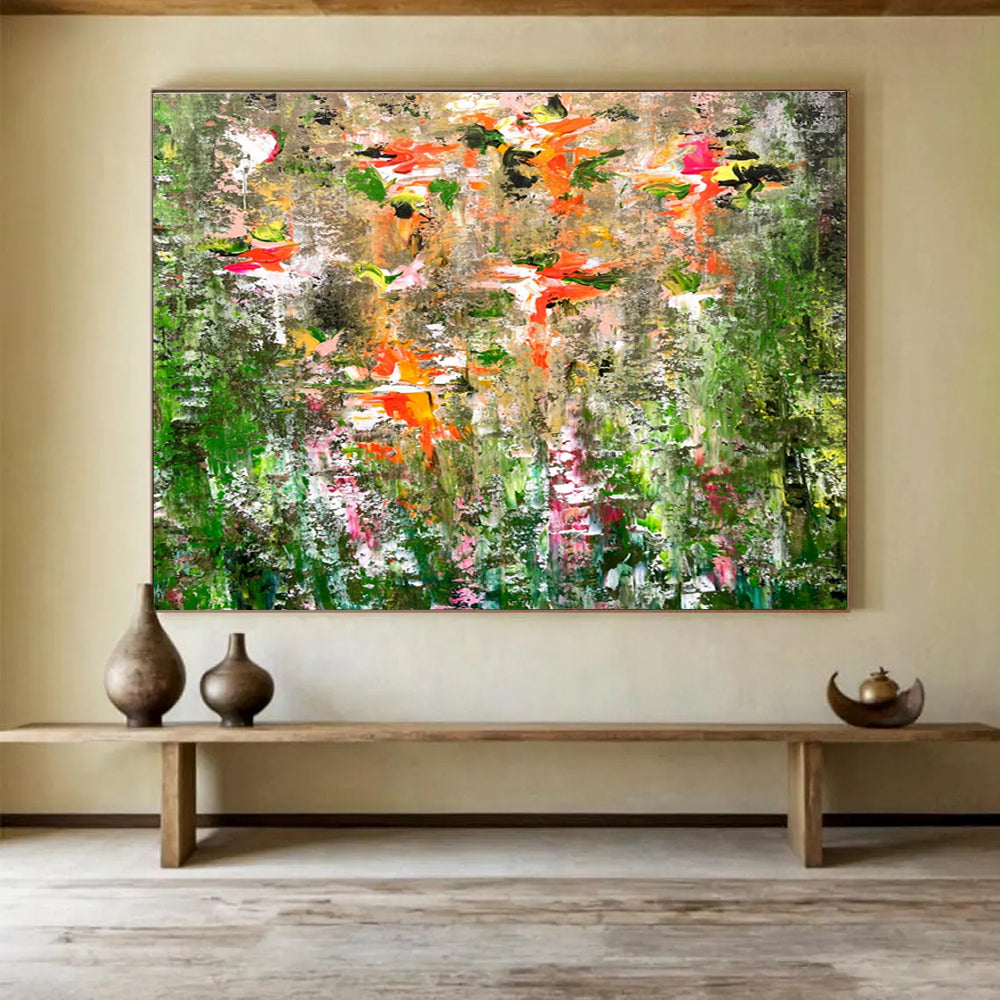 “Vibrant Floral Abstract in Green” - Textured Oil Painting on Canvas DKS922