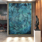 “Teal - Black Textured Abstraction” - Teal, Black Abstract Painting On Canvas PS0464