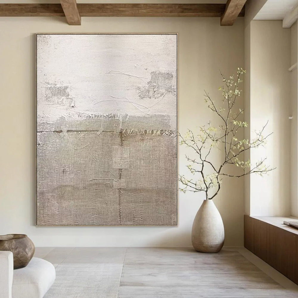 “Beige - White Textured Abstract” - Minimalist Abstract Painting On Canvas PS0114