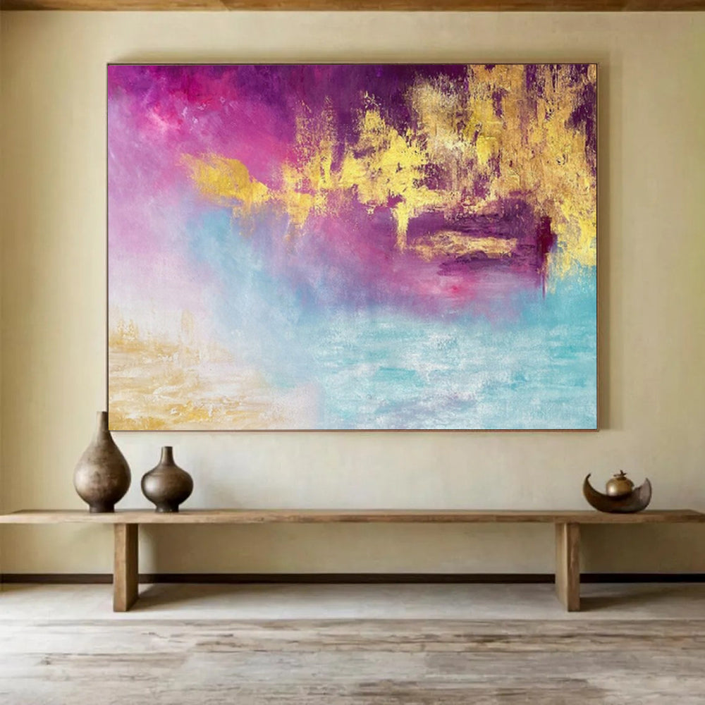 Purple, Gold & Blue Dreamy Abstract Painting On Canvas DKS015