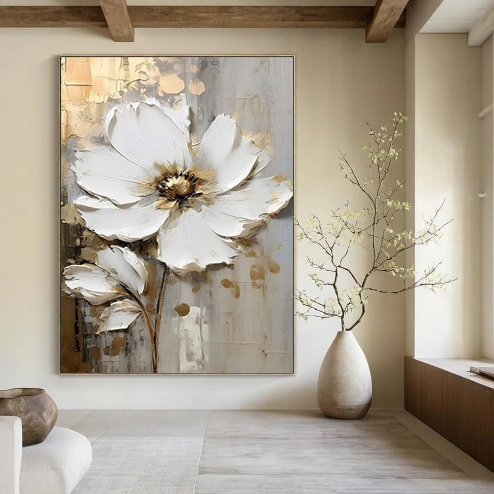 “Textured White Floral” - 3D Floral Abstract Painting On Canvas DS300