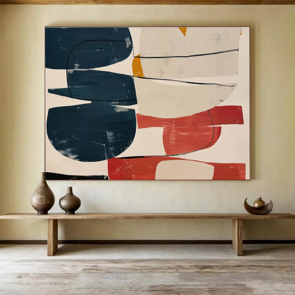 Color - Blocked Abstract Shapes Modernist Abstract Painting On Canvas DKS140