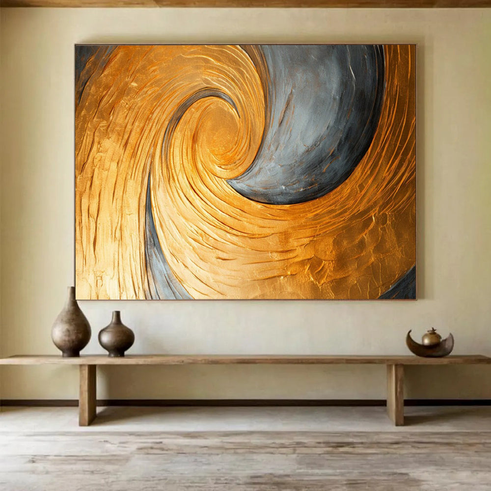 “Gold & Gray Swirl” - Abstract Textured Painting On Canvas PT176