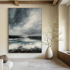 “Monochromatic Seaside Abstract” - Impressionist Seaside Painting On Canvas PT2270