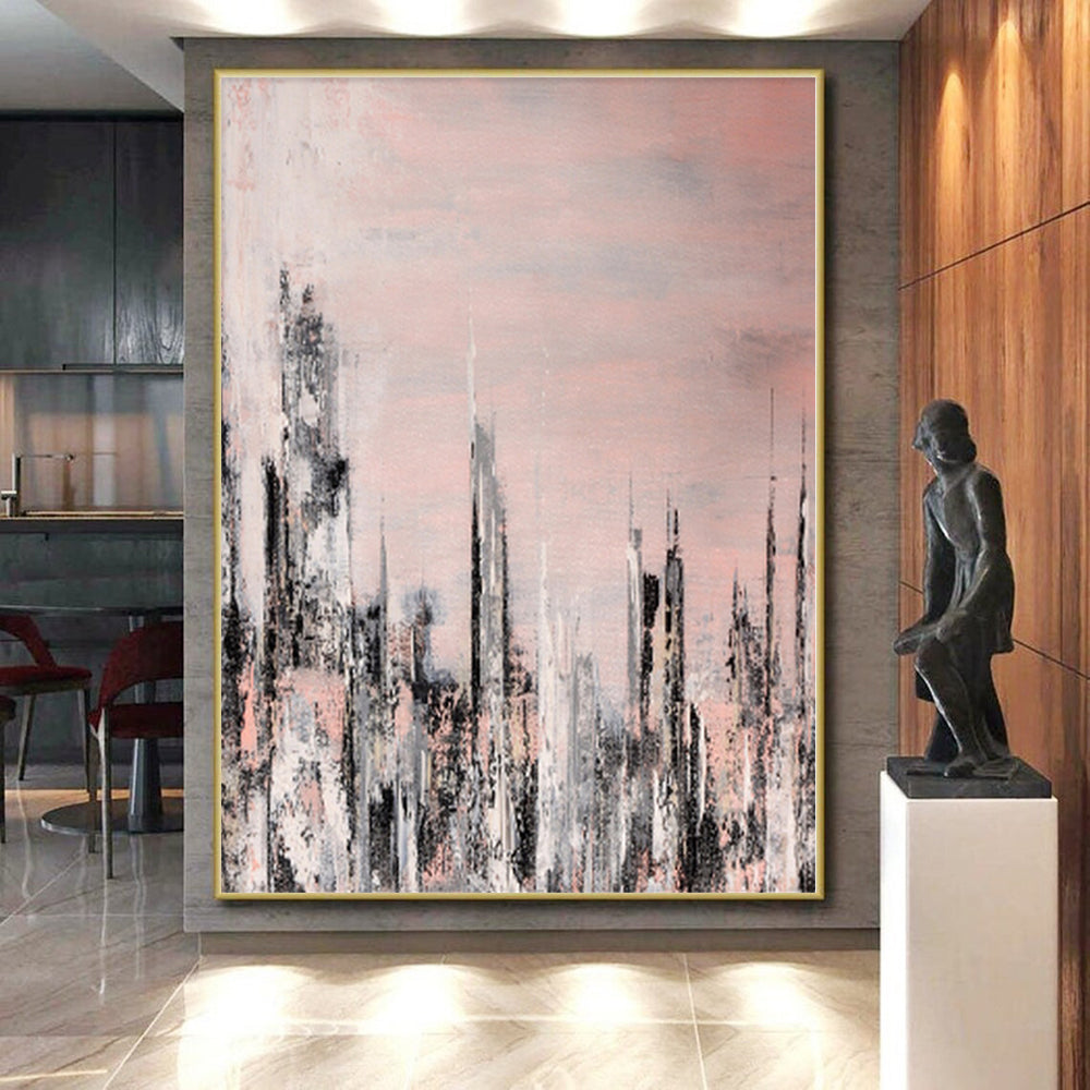 “Urban Blush Abstract” - Cityscape Abstract Painting On Canvas PS0061