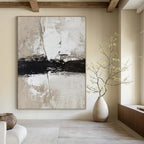 “Black, Beige and White Textured Abstract” - Minimalist Abstract Painting On Canvas PT0976