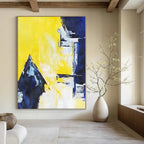 “Yellow - Blue Geometric Clash” - Bold Abstract Painting On Canvas PS0215