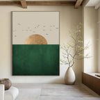 “Minimalist Sun, Sea, and Birds” - Minimalist Landscape Painting On Canvas PT1921