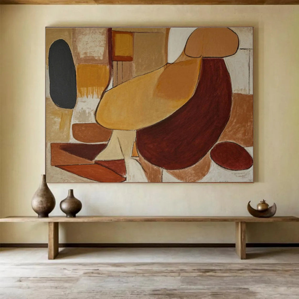 Earth - Toned Abstract Shapes Painting On Canvas DKS088