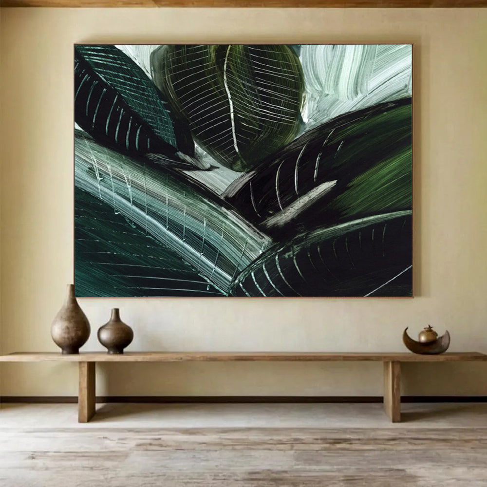 “Dark Green Leafy Abstract” - Botanical Abstract Painting On Canvas PT144