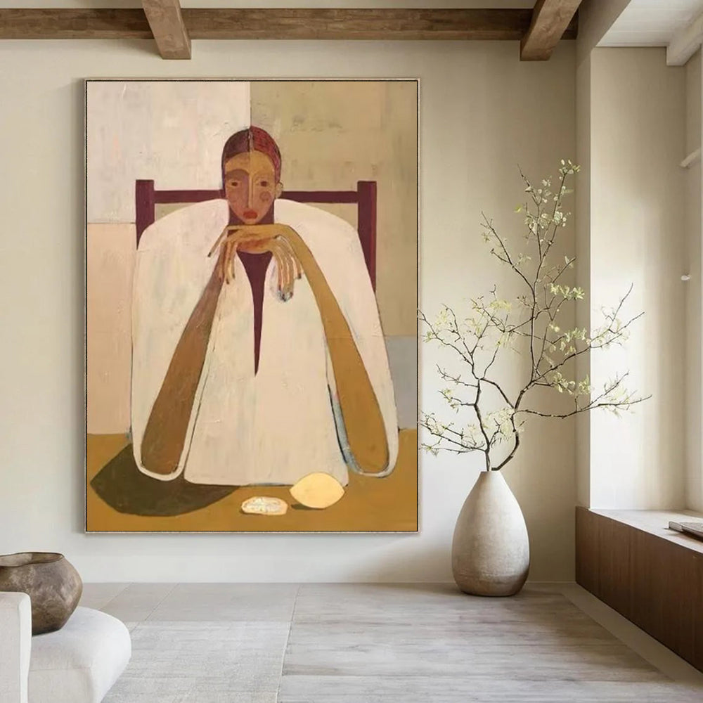 “Seated Figure” - Minimalist Shapes & Subtle Colors Painting On Canvas DS142