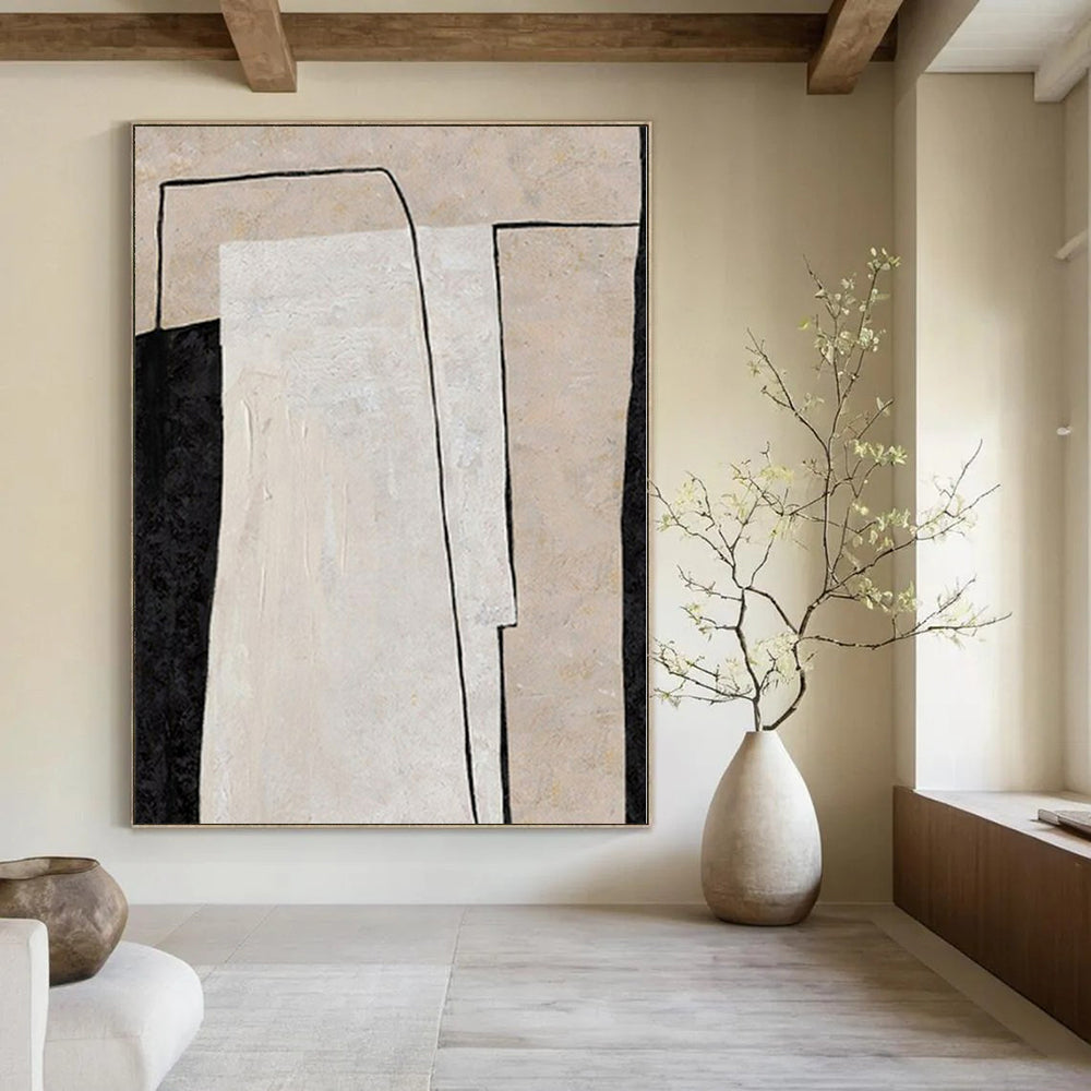 Black, White and Beige with Subtle Shifts "Quiet Transition" Abstract Painting On Canvas PS1136
