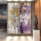 Purple, Gold & Gray Abstract Mosaic "Violet Rhapsody" Painting On Canvas PS0845