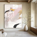 “Blush, Gold & Black Abstract Fusion” - Soft Tones with Geometric Flair Painting On Canvas DS211
