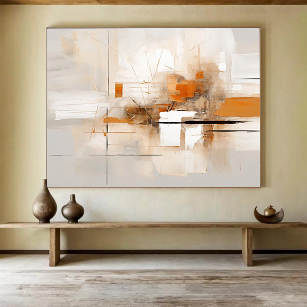 “Light Orange and Beige Abstract Lines” - Minimalist Abstract Painting On Canvas PT097