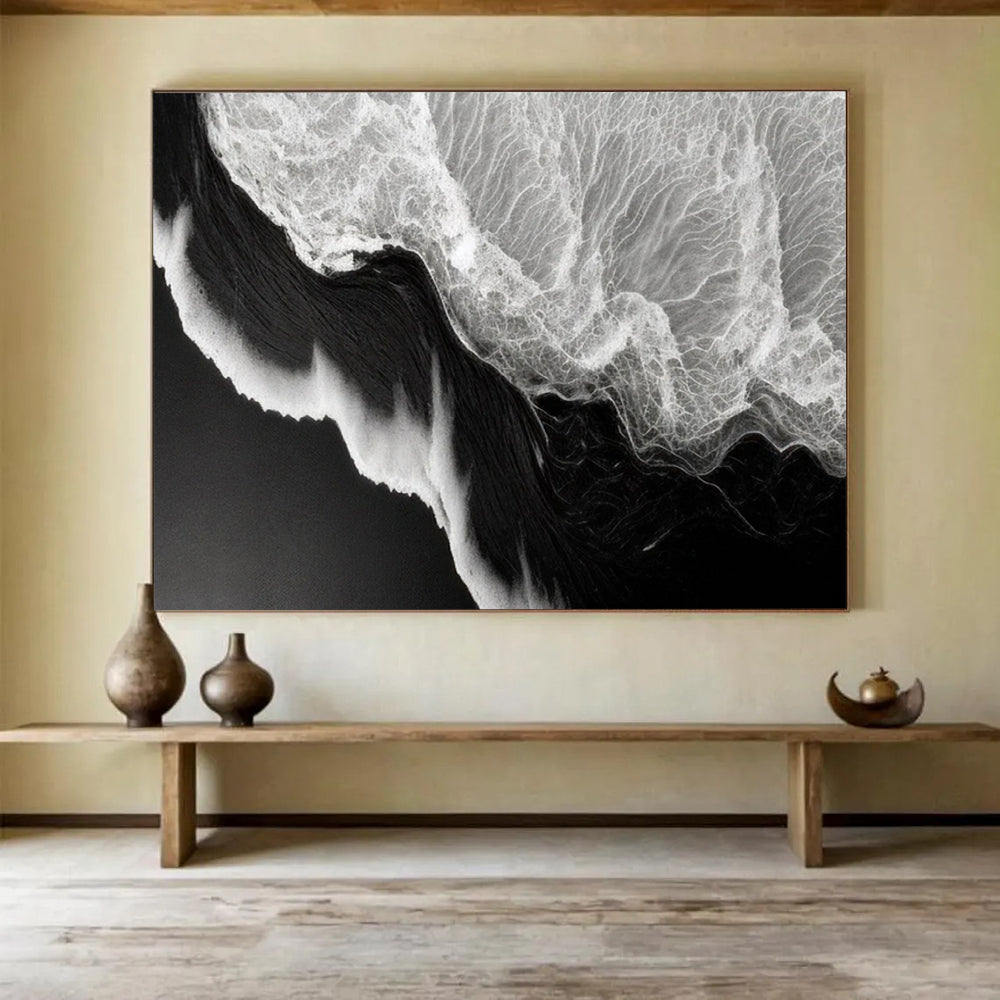 “Black and White Wave Textures” - Monochrome Marine Painting On Canvas PT075
