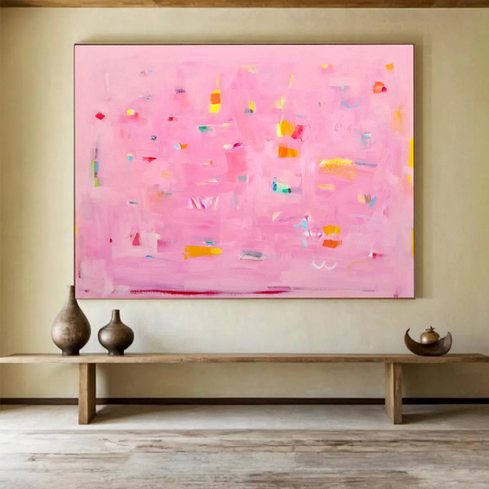 Pink Canvas with Colorful Accents Painting On Canvas DKS051