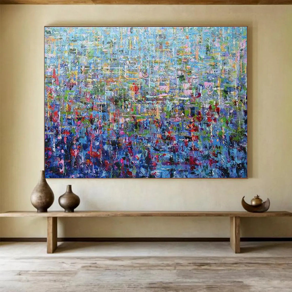 Colorful Mosaic Abstract: Pointillist & Vibrant Painting for Art - Filled Living Room & Community Center DKS657