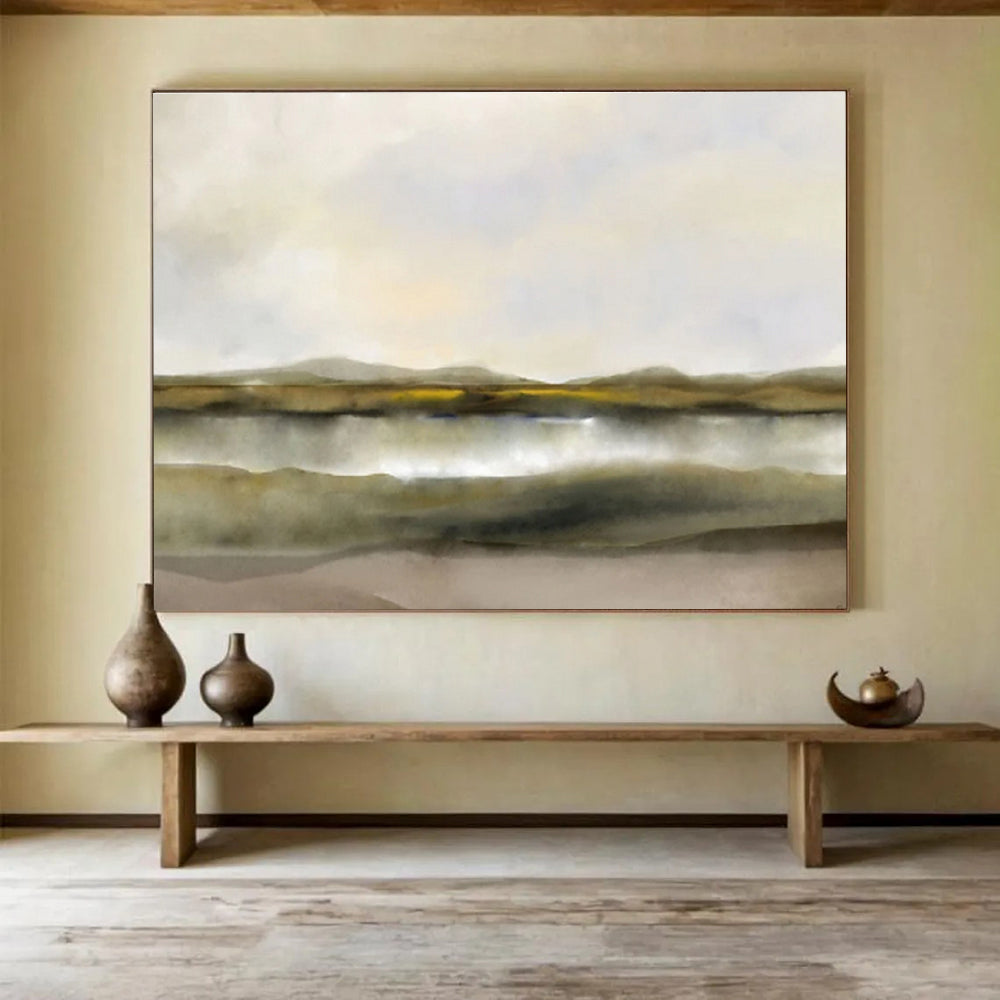 Muted Landscape with Yellow Accents - Subtle Landscape Painting On Canvas DKS356