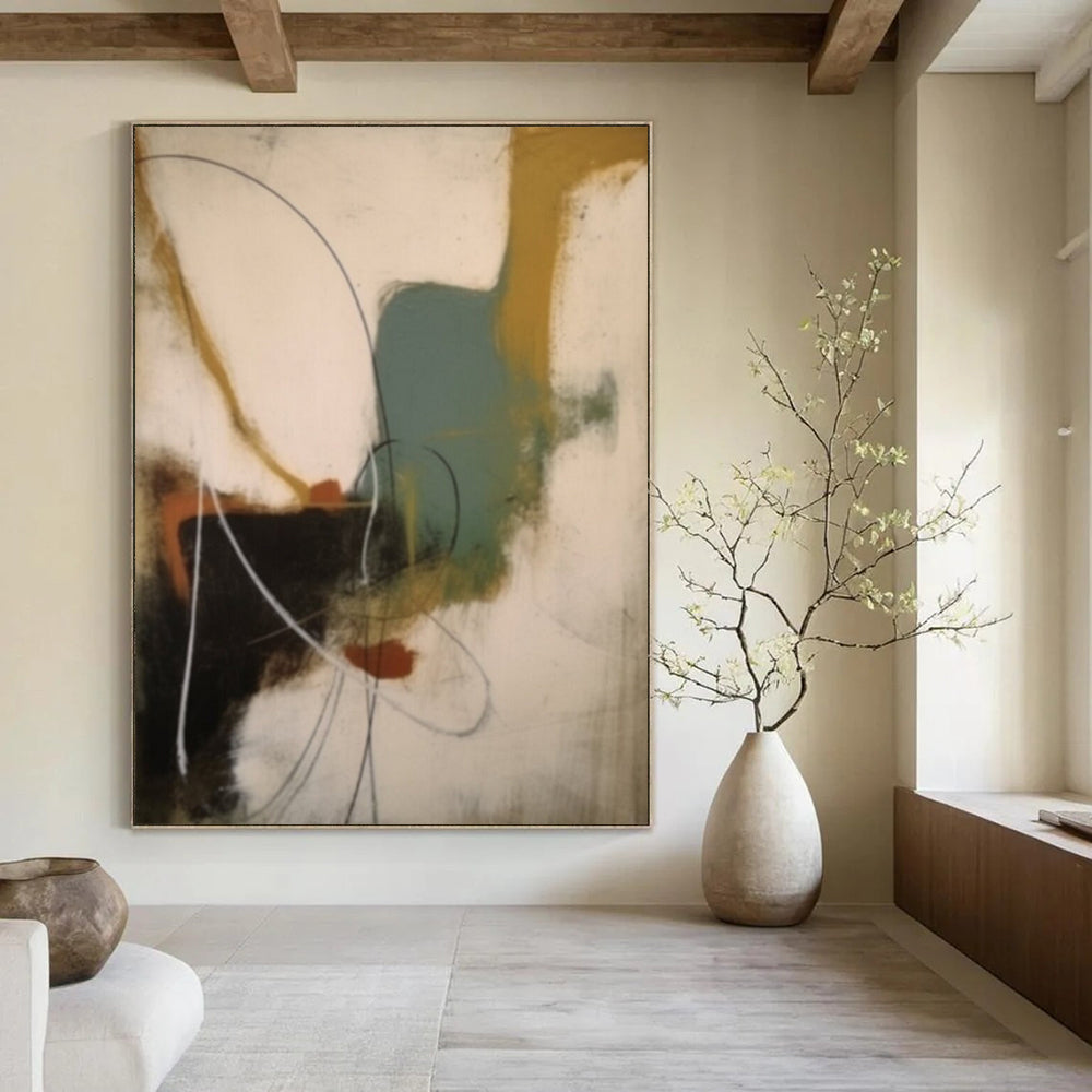 “Colorful Abstract Shapes with Curves” - Expressionist Abstract Painting On Canvas DS364