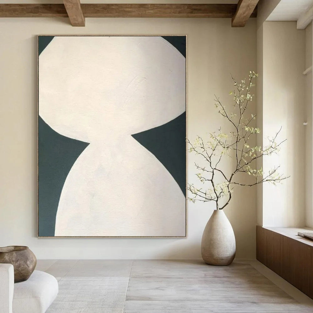 White and Dark Green, "Balanced Shapes" – Minimalist Abstract Painting On Canvas PS0999