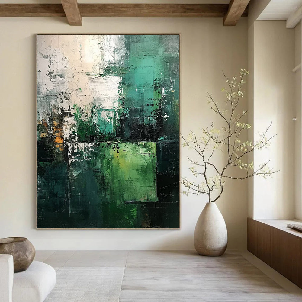 “Teal - Green Abstract Textures” - Abstract Landscape Painting On Canvas DS005