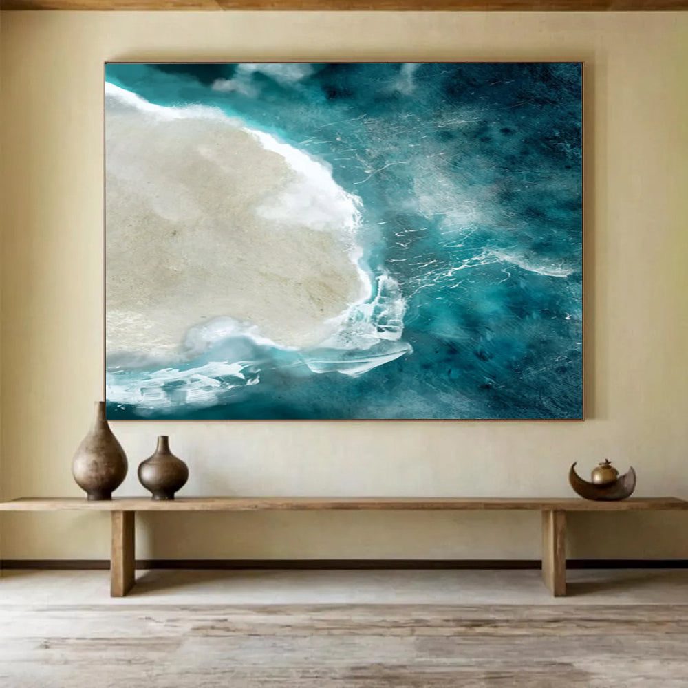 “Aerial View of Island and Turquoise Sea” - Photorealistic Landscape Painting On Canvas PT125