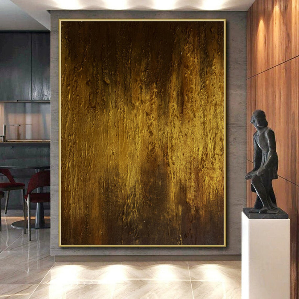 “Golden Abstract Depth” - Abstract Impasto Painting On Canvas PS0032