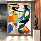 “Colorful Abstract Shapes Play” - Multicolor, Pink, Blue, Yellow, Green Abstract Geometric Painting On Canvas PS0635