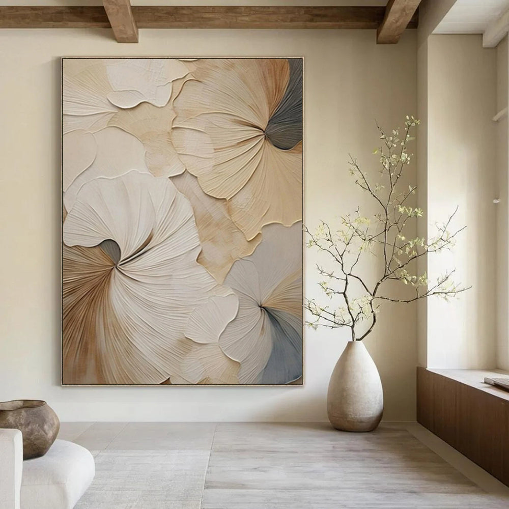 “Beige - Gray Floral Relief” - 3D - Inspired Floral Painting On Canvas PT1383