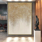 “Glistening Gold - Silver Abstract Drips” - Opulent Abstract Painting On Canvas PS0281