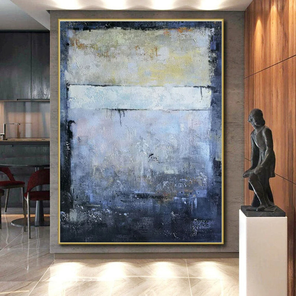 Layered Blue - Gray Tones, "Mystic Horizon" – Abstract Landscape Painting On Canvas PS0907