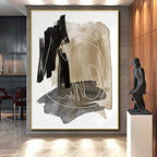 “Black - Beige - Grey Abstract Textured Shapes” - Tactile Abstract Painting On Canvas PS0337