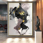 “Black - Gold - Purple Luxe Abstraction” - Black, Gold, Purple, Gray Abstract Painting On Canvas PS0511