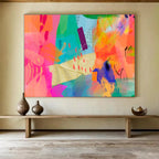 “Vibrant Color Collage” Mixed - Media Abstract Painting On Canvas DKS199