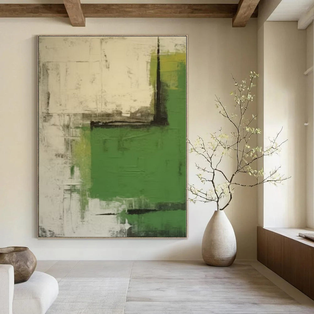 Green, Gray, Beige with Abstract Forms "Nature's Abstraction" Abstract Painting On Canvas PS1297