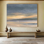 “Subtle Abstract Sunset in Gray, Orange & Neutrals” - Minimalist Seascape Painting On Canvas PT016