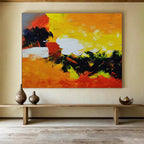 Fiery Abstract: Yellow, Orange & Green Expressionist Painting for Modern Living Room & Creative Studio DKS652