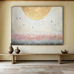 “Golden Moon with Flying Birds” - Impasto Sky - scape - Painting On Canvas PT1773