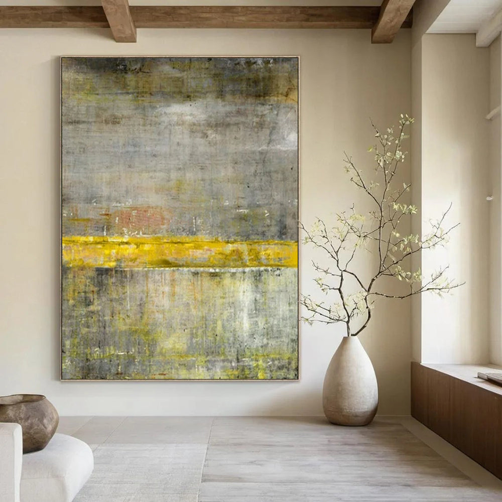 “Gray - Yellow Textured Abstract” - Industrial - Style Abstract Painting On Canvas PT2294