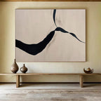 Black and Beige Curved Ribbon Minimalist Abstract Painting On Canvas DKS145