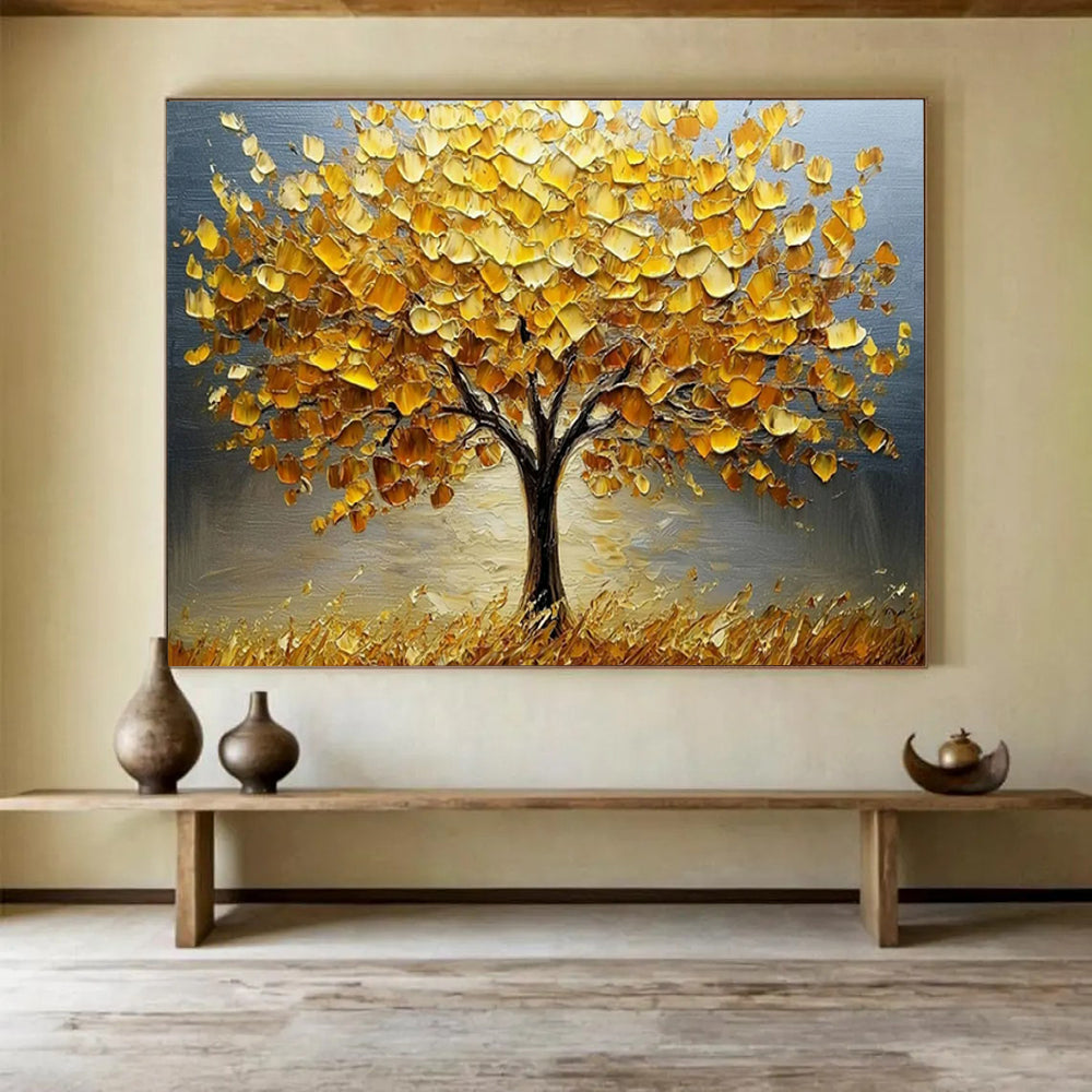 “Golden Tree in a Field of Light” - Impasto Landscape - Painting On Canvas PT1767