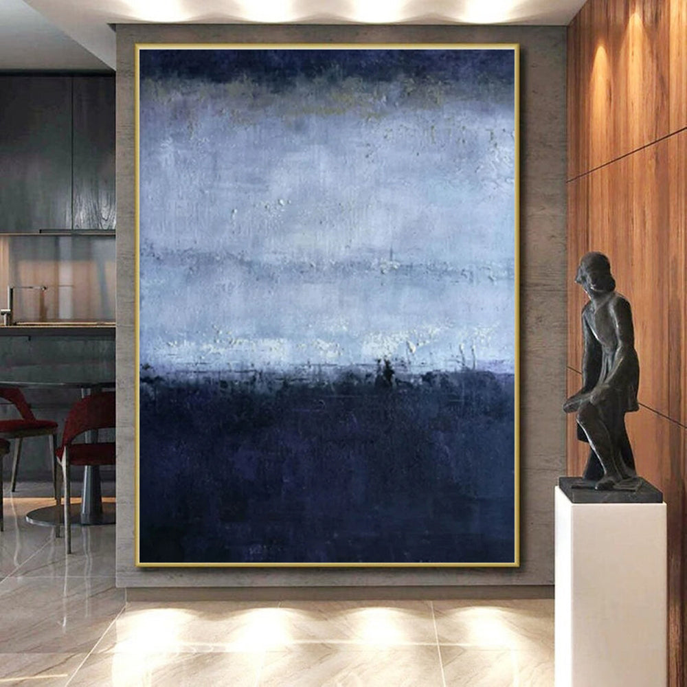 Cool Blue - Gray Layers, "Midnight Calm" – Abstract Landscape Painting On Canvas PS0897