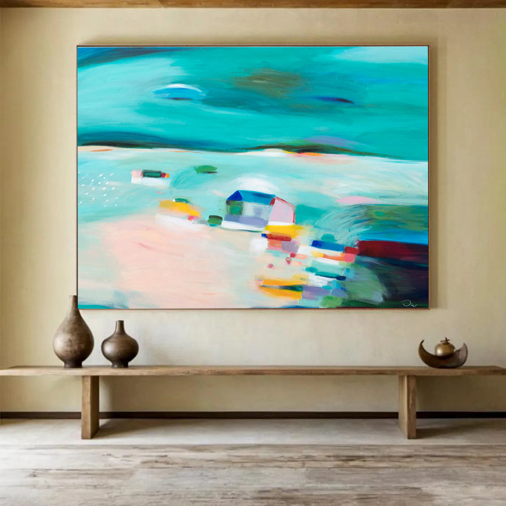 Bright Coastal Abstract Painting On Canvas DKS058