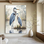 “Blue Herons in Mist” - Realist - Inspired Wildlife Painting On Canvas PT1400